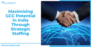 Illustration of a handshake between a staffing agency representative and a GCC leader, symbolizing strategic partnerships for talent acquisition and business growth.