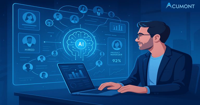 Recruiter using AI recruitment software to match candidates with job roles.